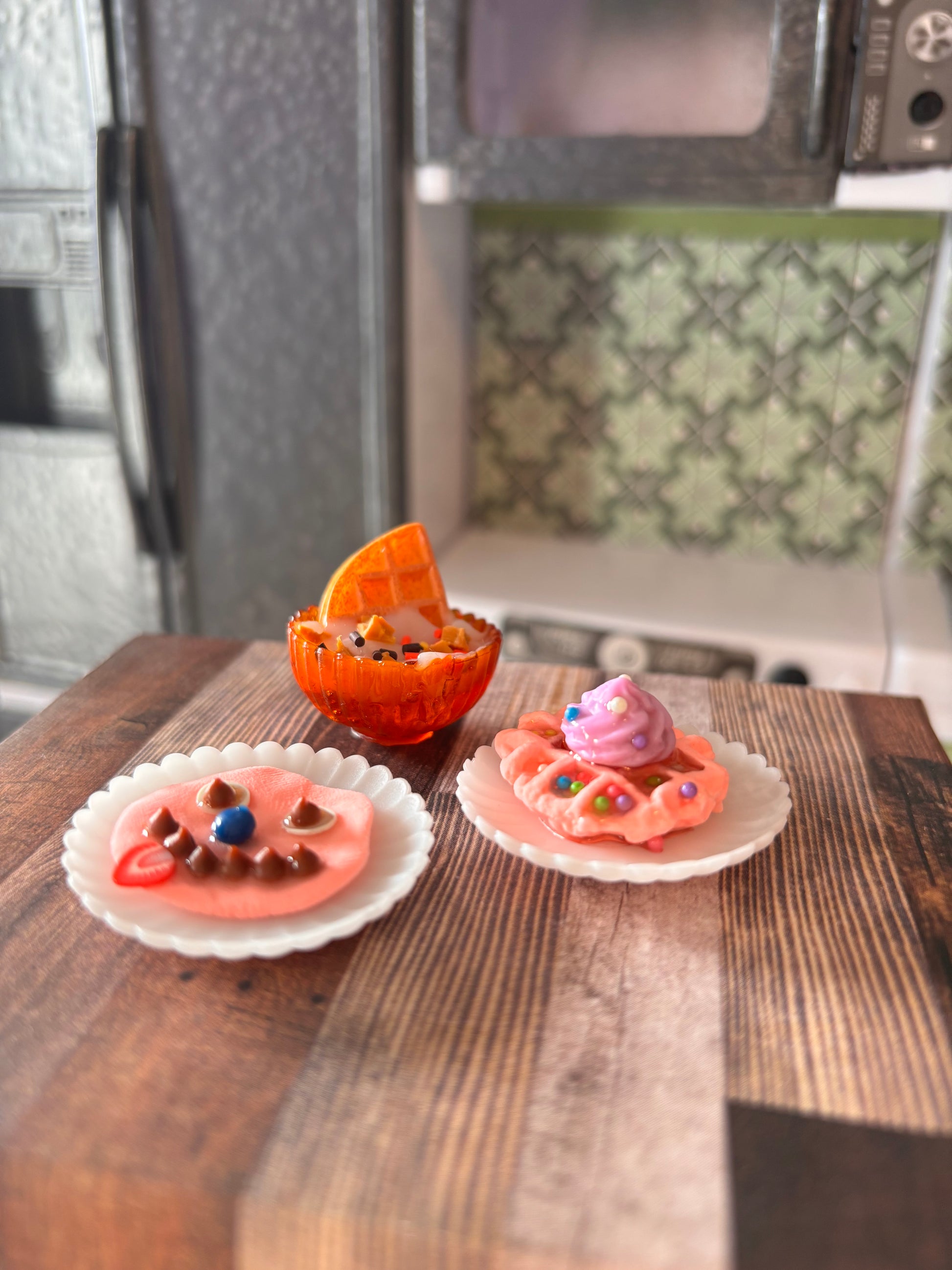 Breakfast Waffles Pancakes Yogurt Bowl | realistic dollhouse food for one sixth 12 inch dolls like Barbie or Blythe