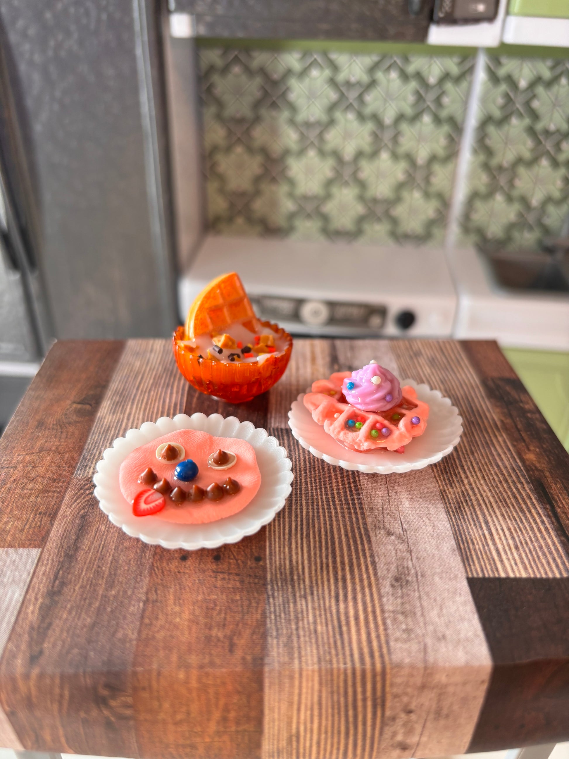 Breakfast Waffles Pancakes Yogurt Bowl | realistic dollhouse food for one sixth 12 inch dolls like Barbie or Blythe